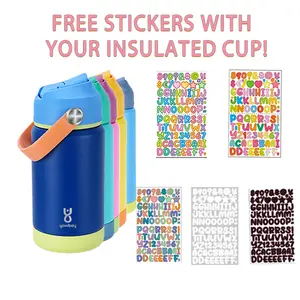 【Yawbay】12oz Portable Kids Insulated Water Bottle, Leakproof Straw Lid, Silicone Handle, Double Wall Vacuum Stainless Steel, Non-Slip Base, Blue BPA-Free School Flask for Boys Girls