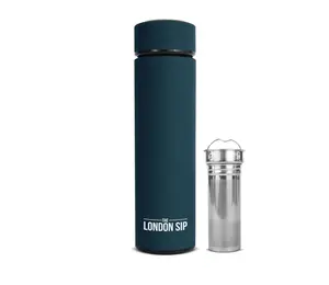 London Sip Multi-Purpose Tea Infuser Travel Mug and Tumbler Fruit Infuser Flask Hot and Cold Double Wall Stainless Steel Thermos with Extra-Long Infuser, Midnight Teal