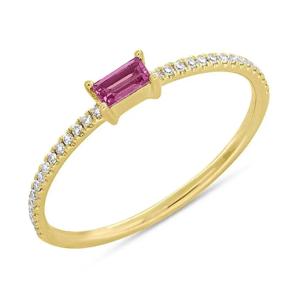 14K Yellow Gold Diamond and Pink Sapphire Lady’s Ring