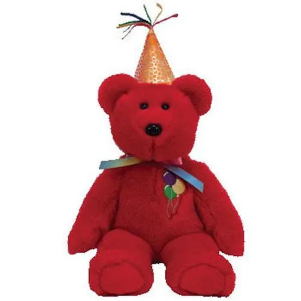 TY Beanie Buddy - HAPPY BIRTHDAY the Bear (Red with Hat) (16 inch) - MWMTs