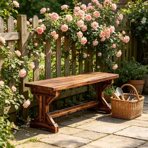 Backless Park Bench,Patio Loveseat,Outdoor Wooden Bench