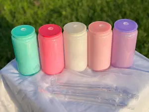 5 Pack Shimmer Glass Cup Tumblers 16oz with Straw -Sublimation and UV DTF Cup Wrap Friendly tumbler drinkware elegant gift