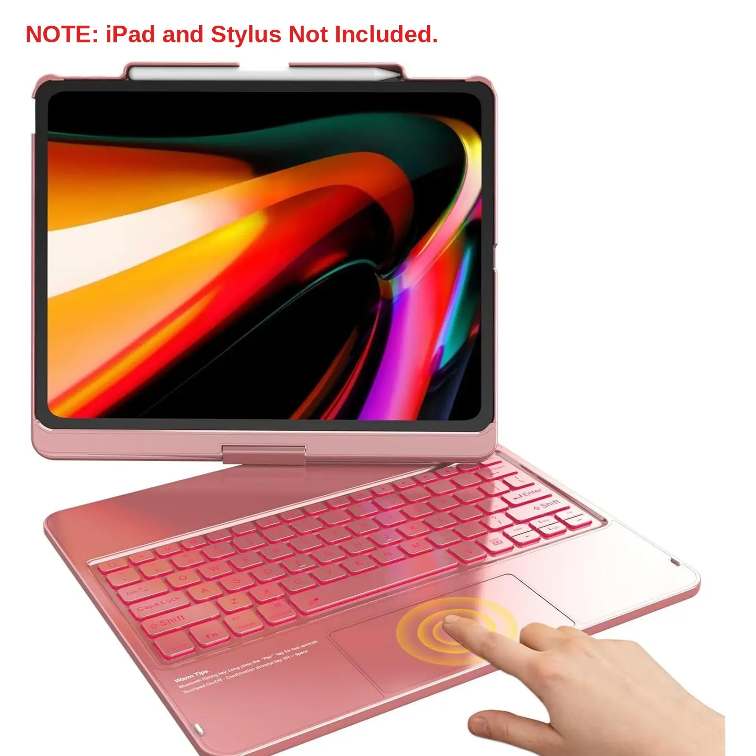iPad Air 13 Inch Case Keyboard (M4 2026/M3 2025/M2 2024), iPad Pro 12.9 (6th, 5th, 4th, 3rd Gen) Keyboard - 360° Rotatable, 7-Color Backlight, Multi-Touch Trackpad, Thin & Light (Pink)