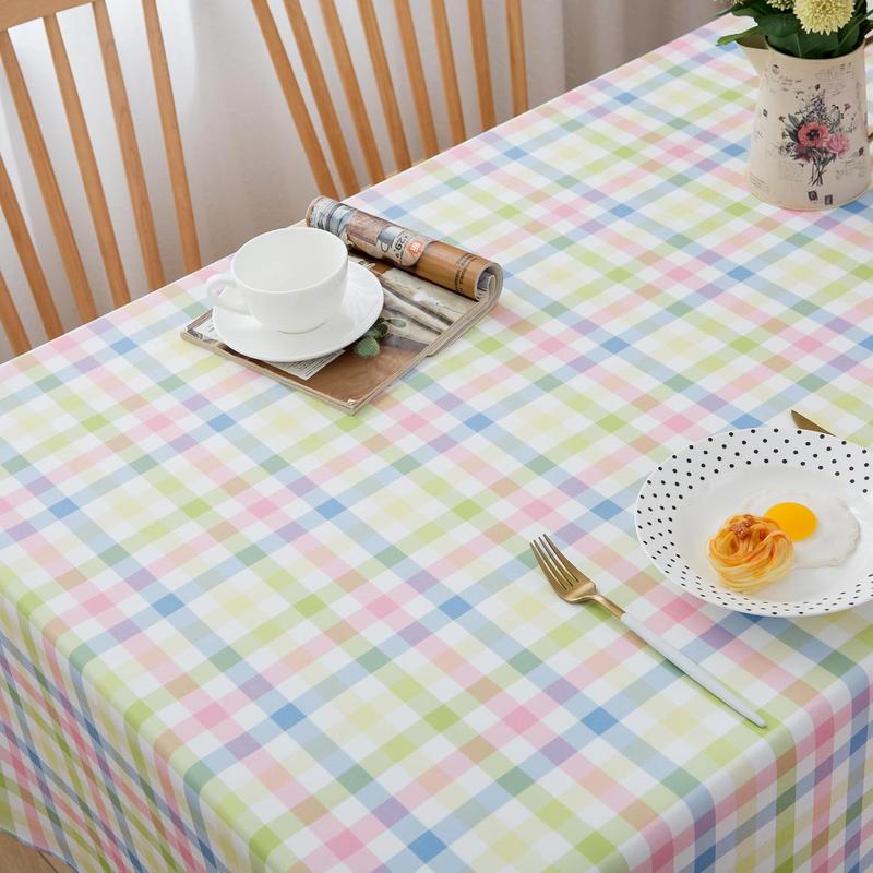 Spring easter tablecloth rectangle green blue white pastel buffalo check plaid table cloth 60 x 84 oblong polyester gingham table cover countryside reusable waterproof for summer party picnic dinner