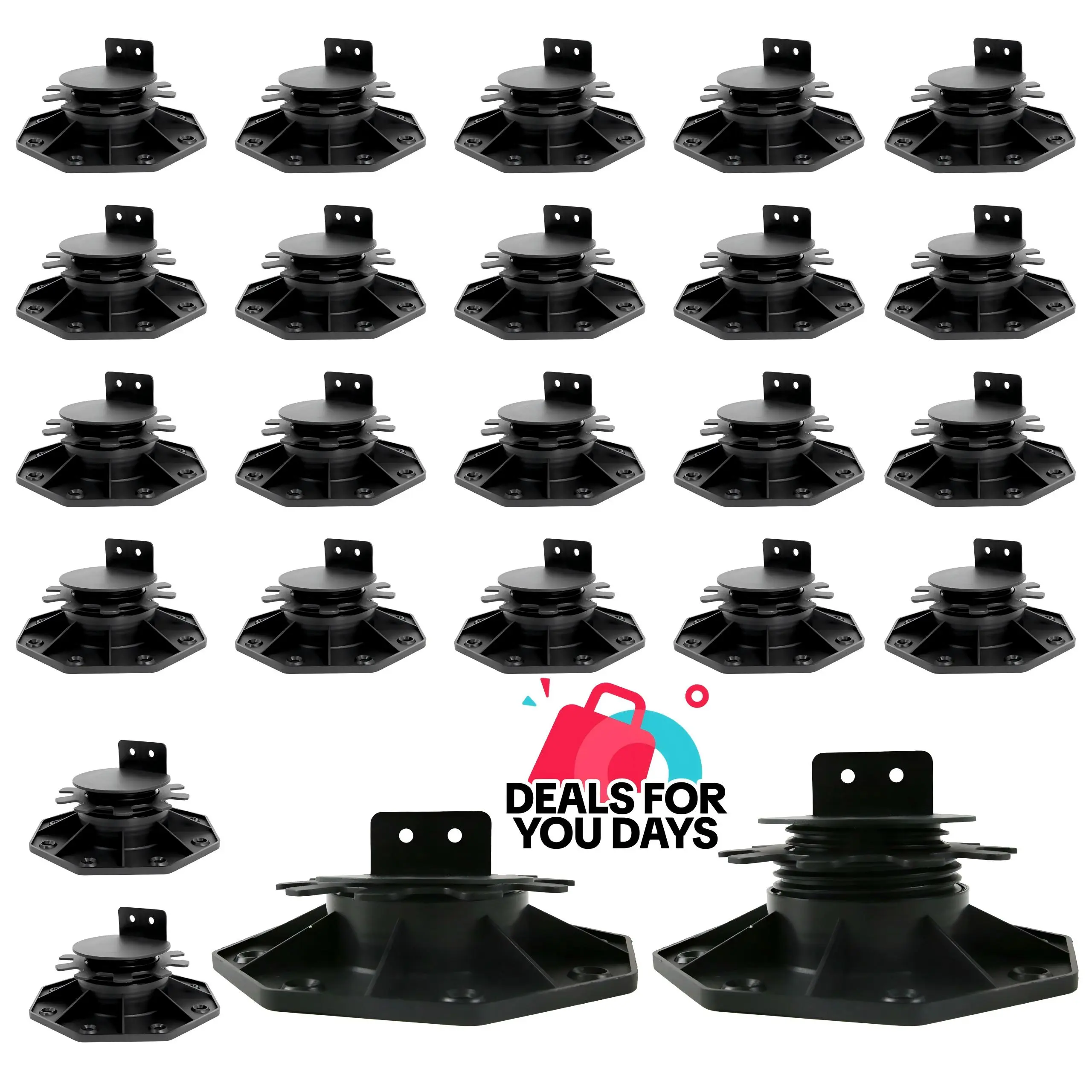 24-Pack Plastic Adjustable Deck Support Pedestals (Auto-Adjusting, Lift Mechanism, Easy-Adjust, Height-Increasing) – 1-3/16" to 2-3/8" Height Adjustment Deck Foundation Base, Ideal Mother's Day Gift, Auto-Adjusting Pedestals, Lift Mechani