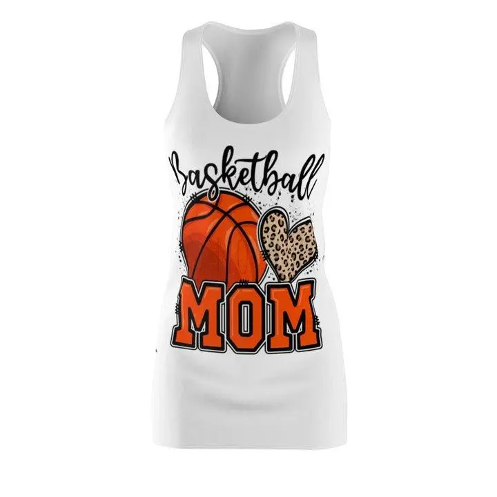 Basketball Mom Racerback Dress for Game Days Sports Events Gift for Basketball Moms Summer Outfit AOP Design 100% Polyester Lightweight Breathable Comfortable Casual Wear