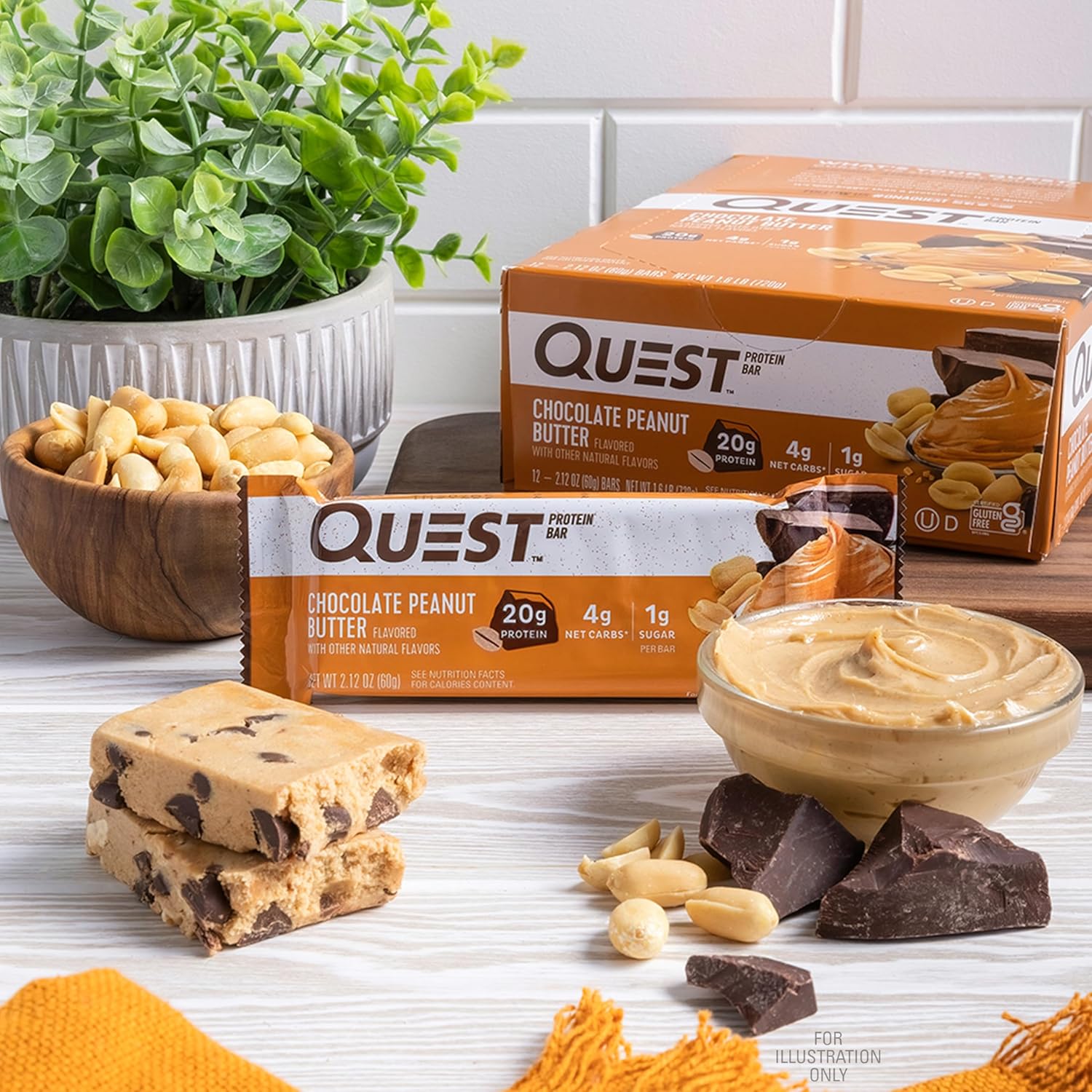 Quest Nutrition Chocolate Peanut Butter Bars, 20g Protein, 1g Sugar, 5g Net Carb, Gluten Free, Keto Friendly, 12 Count Quest Nutrition Chocolate Peanut Butter Bars, 20g Protein, 1g Sugar, 5g Net Carb, Gluten Free, Keto Friendly, 12 Count