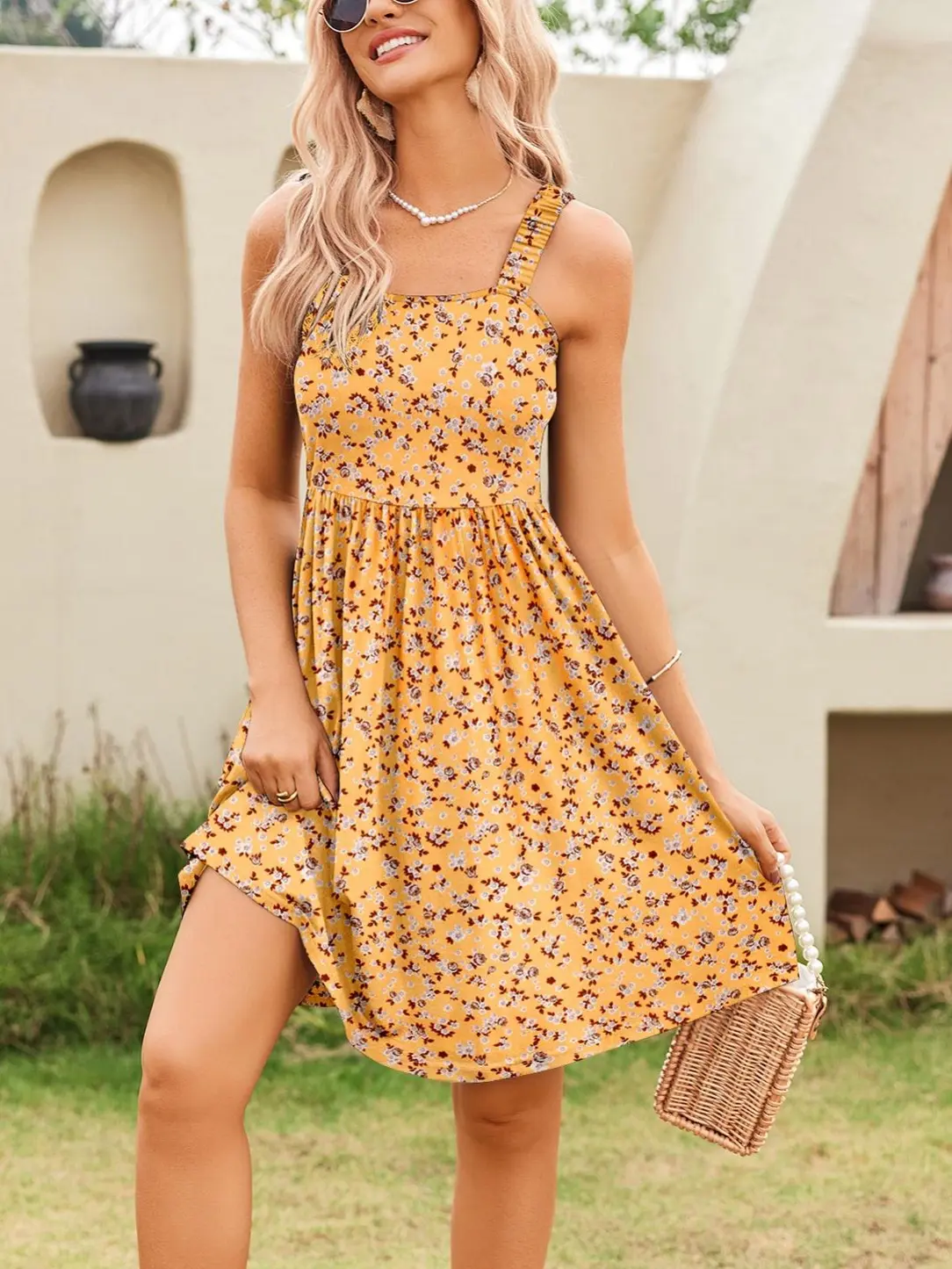 mini summer casual dresses Aloruh Women's Summer Beach Vacation Polka Dot Print Asymmetrical Hem Mini  Camisole Dress With Ribbon,Summer Dresses For Women,Casual Dresses For  Women