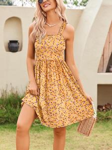 Women's Summer Dress Floral Square Neck Sleeveless Casual Dress with Pockets A-line Swing Mini Dresses Sundress summerwins