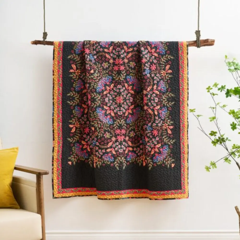 Jessa Quilted Throw Blanket 50"x60" – Reversible Mandala & Botanical Accent for Sofa, Bed, or Chair by Greenland Home Fashions