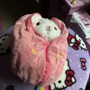 Bunny Stuffed Animal, Strawberry Reversible Cuddle Bunny Plush Doll with Zipper Cute Soft Rabbit Toys Pillow for Kids and Adults Easter Bunnies Plushies Gifts