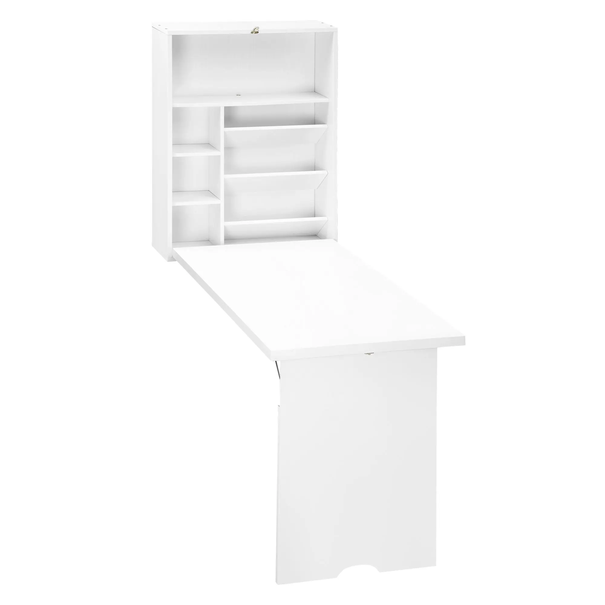 Wall Mounted Fold-Out Desk with Storage Shelves, Floating Convertible Computer Desk for Small Spaces, White