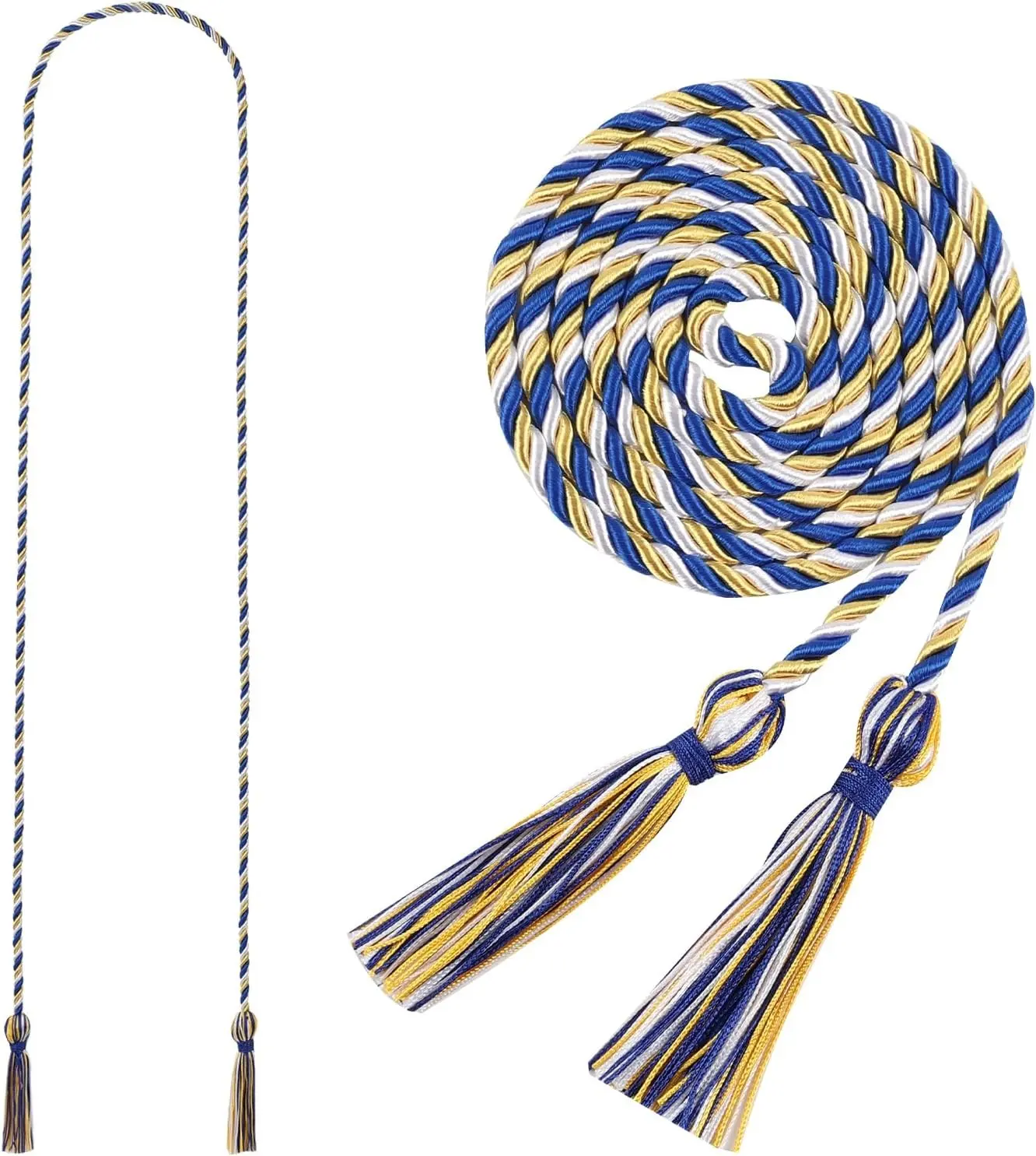 Graduation Honor Cord 68" Grad Braided Honor Cords with Tassel Honor Rope Grad Cords for Graduation Students Bachelor Master Doctoral Gown Grad Decor (Royal Blue White and Gold)