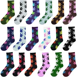 MELLOW MORNINGS Weed Leaf Printed Cotton  - Unisex Random Color Maple Leaf  for Casual Wear Socks