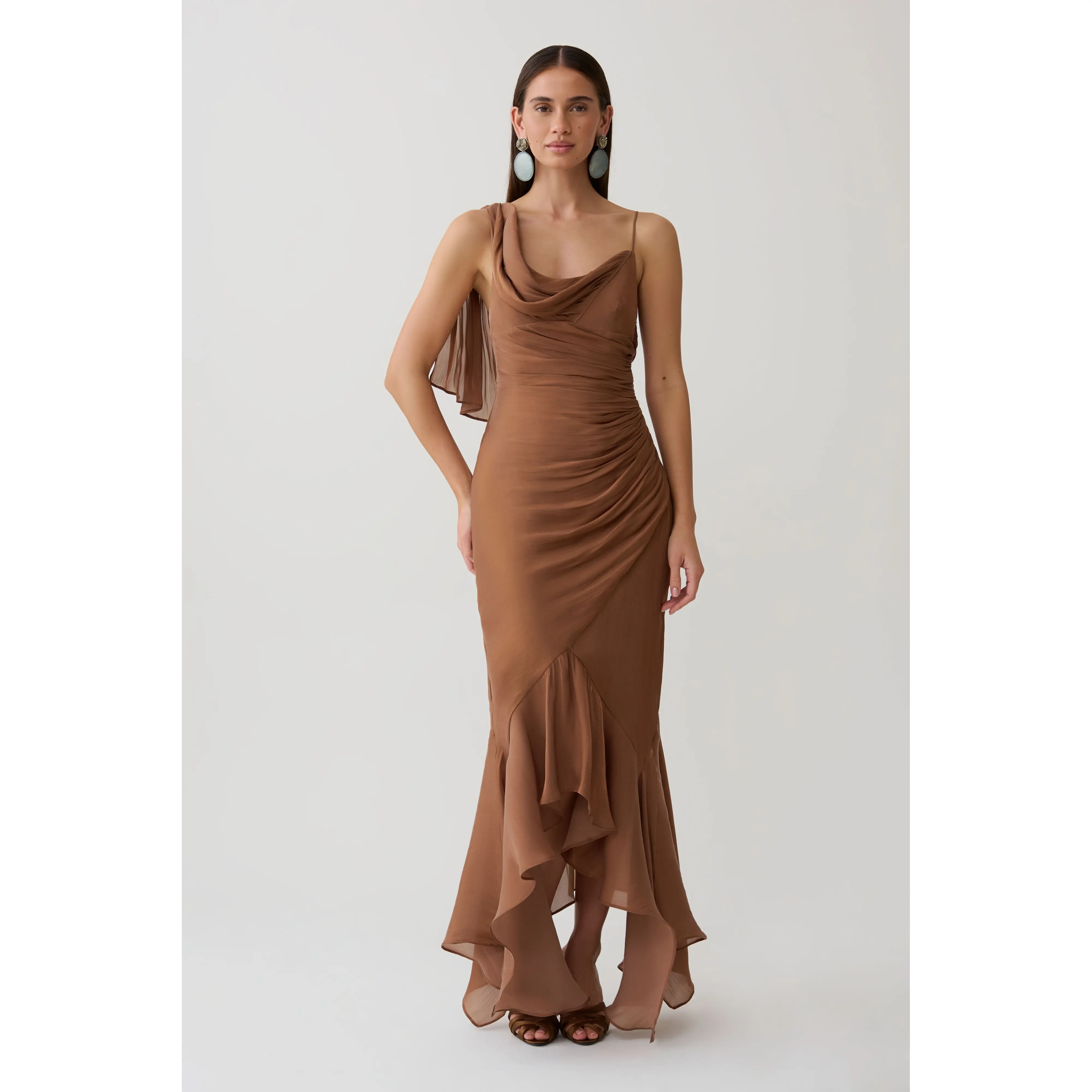 Edith Draped Maxi Dress - Cognac