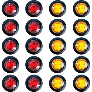 3/4 inch LED Trailer Marker Lights, 10PCS Red+10PCS Amber LED Clearance Bullet Side for Truck RV Car Bus Trailer Van Caravan Boat.(12V 20PCS)