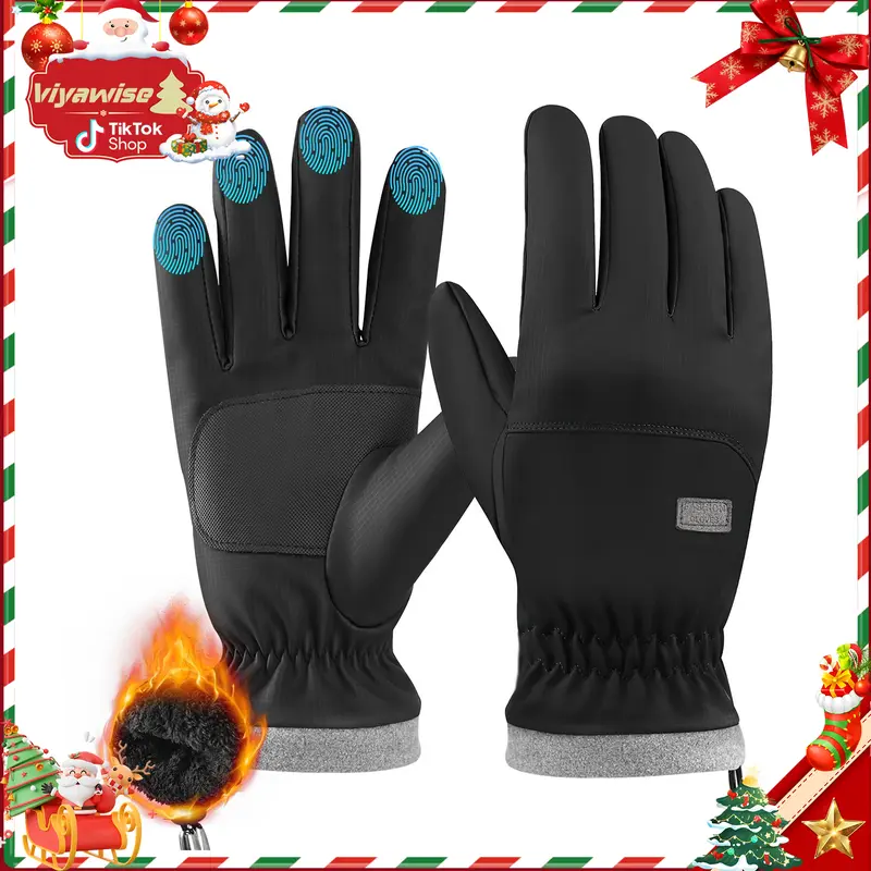 Viyawise Unisex Outdoor Winter Water-Resistant Thermal Ski Fibers Gloves - Windproof, Conductive Touchscreen Fingers, Splash-Blocking, Standard Sizes, Simple Look for Skiing, Biking, Driving, Men's Christmas Gifts, Boyfriend Christmas Gifts