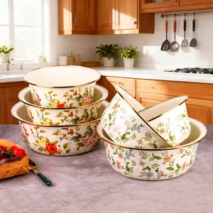 3pcs(24cm+28cm+32cm) Thickened Enamel Bowl Set, Deep Multi-Functional Mixing Basin, Vegetable Washing Bowl, Nordic Fruit Dish, Kitchen Essentials, Enamel Sourdough Bowl