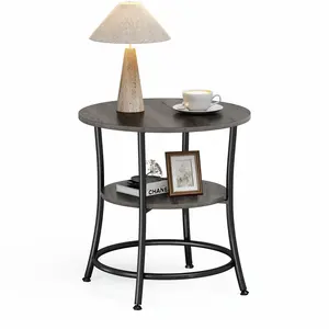 2-Tier Round Accent Table Side End Table with Storage Shelf Sturdy Metal Frame Nightstand for Living Room Bedroom and Compact Spaces