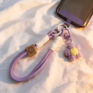 Cute Handmade Crochet Flower Phone Wrist Strap Lanyard, Colorful Braided Cord for Phone Bag Keychain, Trendy Accessory for Women and Girls