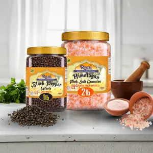 Rani Black Pepper Whole 16oz (1lb) 454g PET Jar & Himalayan Pink Salt Granules 32oz (2lbs) 908g PET Jar, Combo Pack, Perfect size for Grinders! ~ All Natural | Gluten Friendly | Non-GMO | Kosher