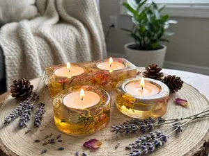 Real Flower Resin Tea Light Holders