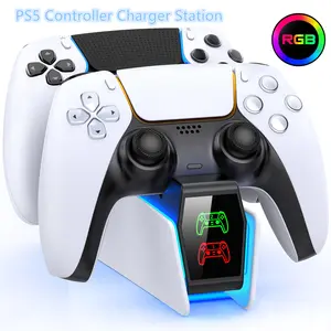 PS5 Controller Charger Station with Fast Charging AC Adapter 5V/2A, Dual Controller Charging Stand for Playstation 5,PS5 Charging Dock Stand with LED Indicators, White