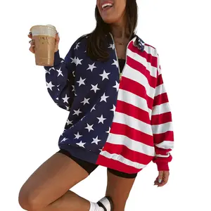 Mntaor Women’s Oversized Multicolour American Flag Zip-Up Pullover Hoodie Sweatshirt - Bold Graphic, Colorblock Collar - for Concerts, Everyday Wear | Womenswear, Sweatshirts