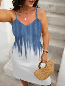 Plus Size Bodycon Dress, Full Print Digital Print Sleeveless Strap Party Dress, Casual Fashion Summer for Women, Casual Wear