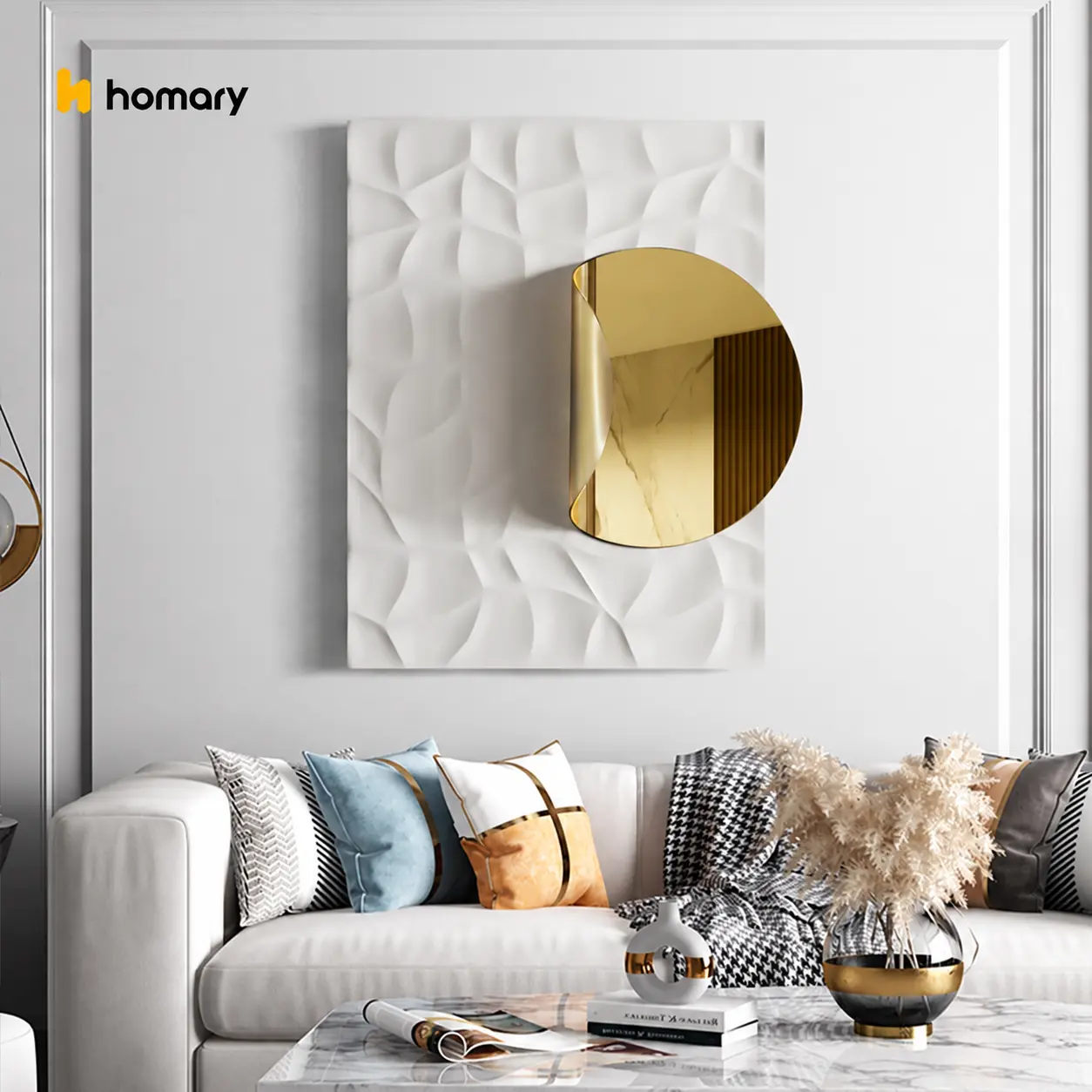 Homary One Piece Gold Steel Rectangle Wall Art - 3D Geometric Design, Summervibes Artistic Print, Modern Homestyle Pre-Decorated House Decor, Living Room Accessory Luminous Artwork,dorm essentials