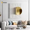 Homary 1-Piece Gold Steel Rectangle Metal Art Decor - 3D Abstract Geo Pattern Wall Art, 24×35" Focal Wall, 3D Light Play, Modern Homestyle, Living Room Decorations, Aesthetic Room Decor