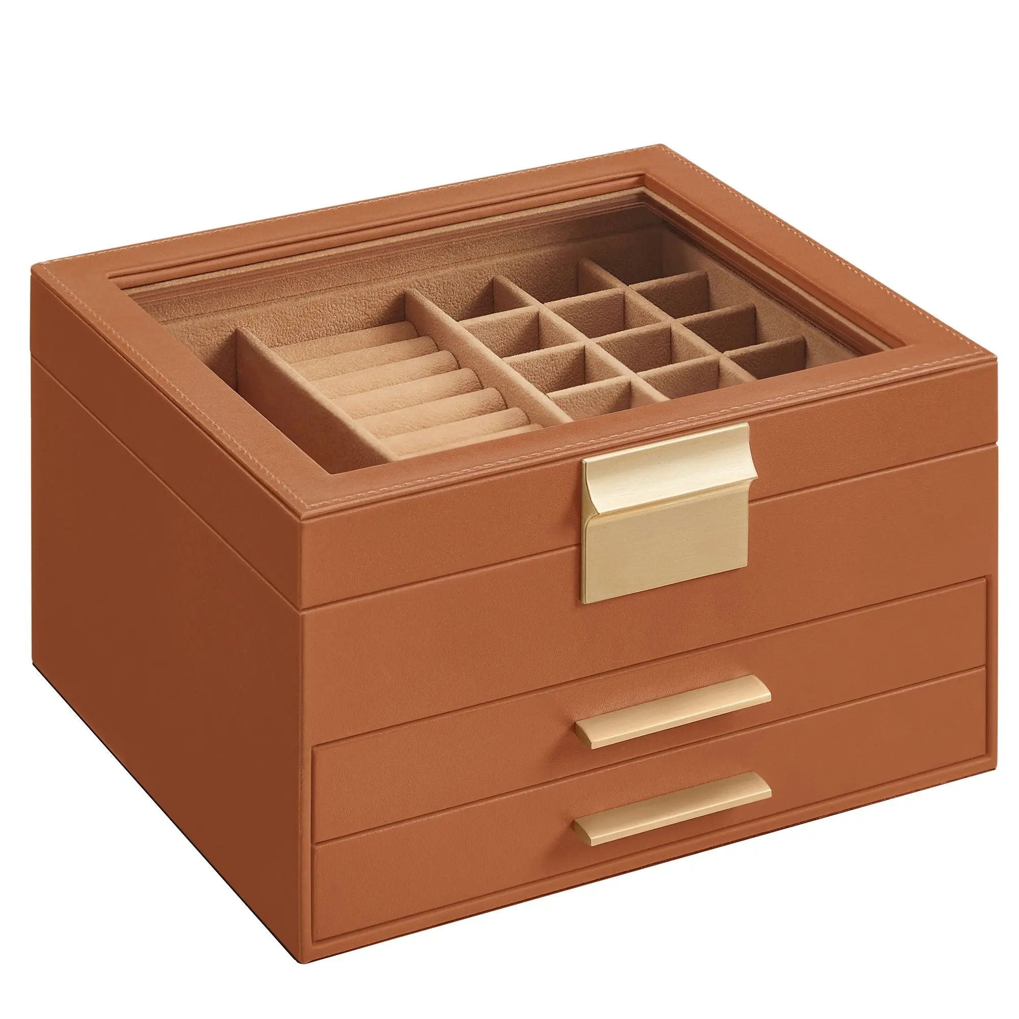 SONGMICS Jewelry Box with Glass Lid ring holder