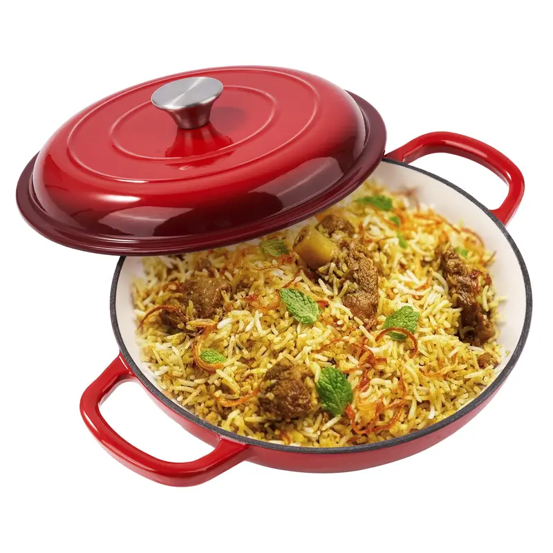 Kerilyn 3 Quart Enameled Shallow Cast Iron Dutch Oven with Lid, Dual Handles Dutch Pots for Cooking, Stewing, Heavy-Duty & Nonstick, Oven Safe up to 500° F, Works on All Stovetops, Dark Blue   dutch enamel stock