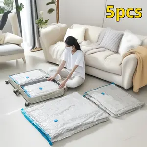 5-piece set of winter storage space-saving vacuum storage bags, sealed compression bags for clothing, pillows, duvets, blankets, and bedding - travel-friendly, convenient, travel accessory, space-saving storage bags