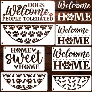 7 Pack Large Dog Welcome Stencils, Pet Home Decor Templates for Painting Door Mats Wood Signs, Paw Print DIY Crafts for Dog Lovers