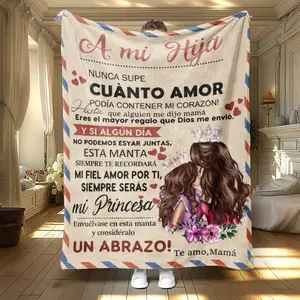 Soft Cozy Spanish Healing Messages Blanket, Mom To Daughter Love Letter Design, Thanksgiving Gift, Soft Polyester Fabric, Perfect For Naps, 1pcValentine's Day Gift, Gift For Man & Women, New Year's Gift