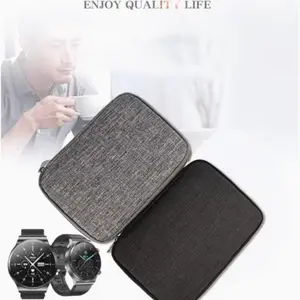 Premium Polyester Watch Band Storage Box Travel Case with Mesh Pocket, Elastic Strap for Apple & Samsung Watch Bands, Compact Design for Travel, Watch Bracelet