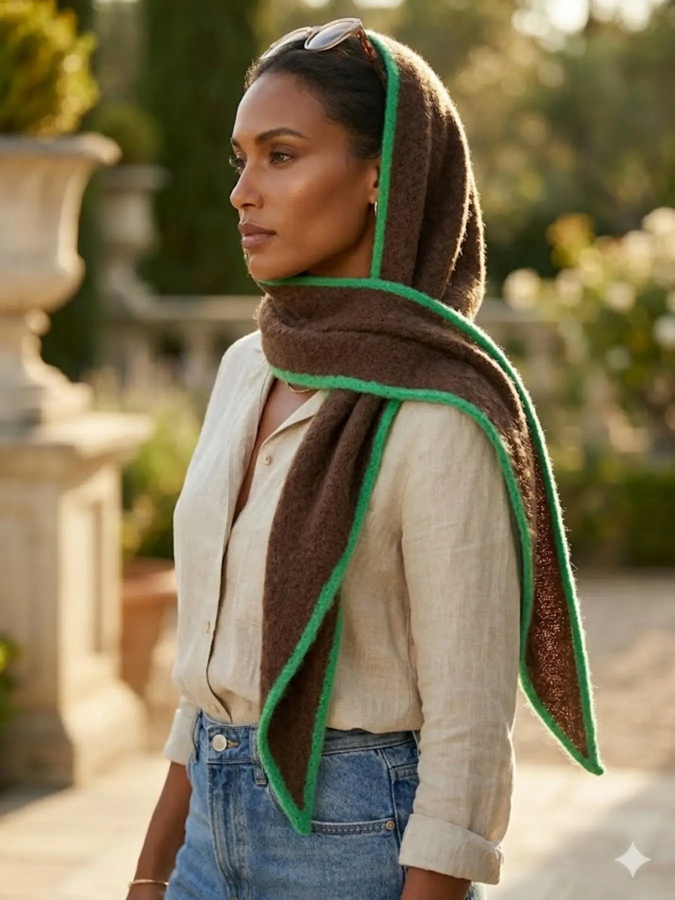 Women's Fashion Contrast Color Triangle Scarf, Premium Knit Shawl Wrap, Soft Breathable Shoulder Cape for Spring/fall, Elegant Versatile Multi-Wear Neck Scarf, Trendy Solid Shawl