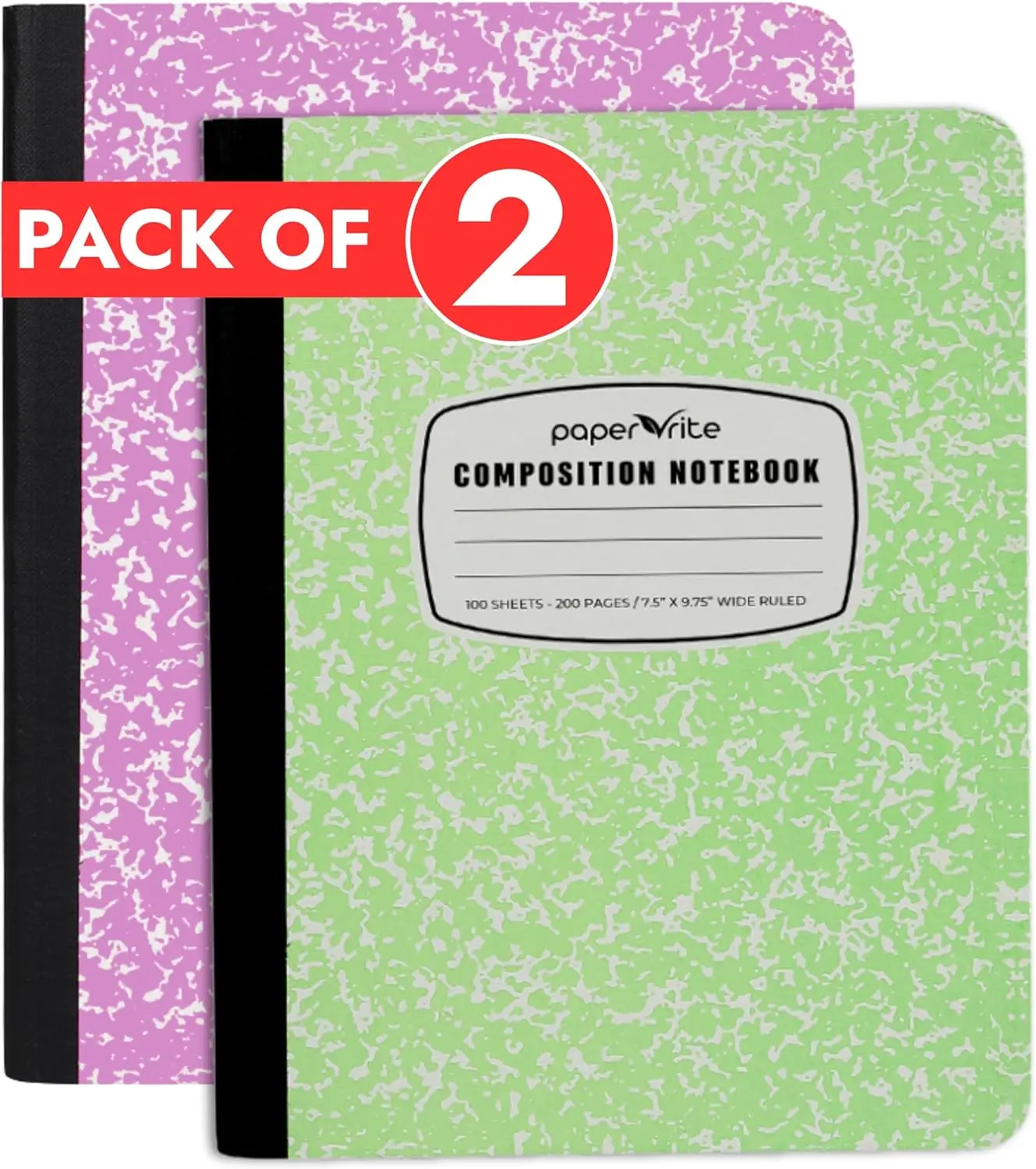 Non-Customized Assorted Marble Cover Composition Notebook (2-Pack) - Assorted Green & Pink, Wide-Ruled Paper, 9.75in x 7.5in, 100 Sheets/200 Pages, Durable Marble Cover, Office & Student Use, Organization Tool