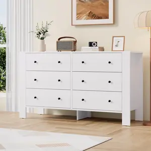 6 Drawer Modern Dresser with Metal Knobs, 50" Wide Large Wood Storage Chest for Bedroom Living Room