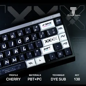TITANNATION Printed  Black and White keycaps ,PBT and PC materials 130-Key Keycap Set（only keycap, not include a keyboard）