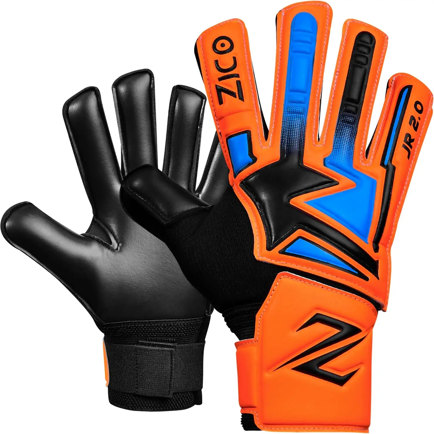 Zico JR20 Goalkeeper Gloves Sizes 2-9 Professional Grip Finger Protection Wrist Support Breathable Latex Palm Mesh Textured Back for Kids Youth Adults