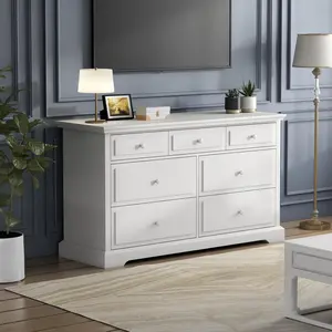 7 Drawers White Double Dressers Chests for Bedroom, Large Storage Dressers Organizer, Vintage Solid Tall Closet Dressers with Storage nursery  dresser
