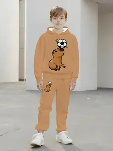 3D Printed Fashion Squirrel Football Long Sleeve Hoodie Set, Casual Trendy Design, Teenage Clothing, Spring & Fall