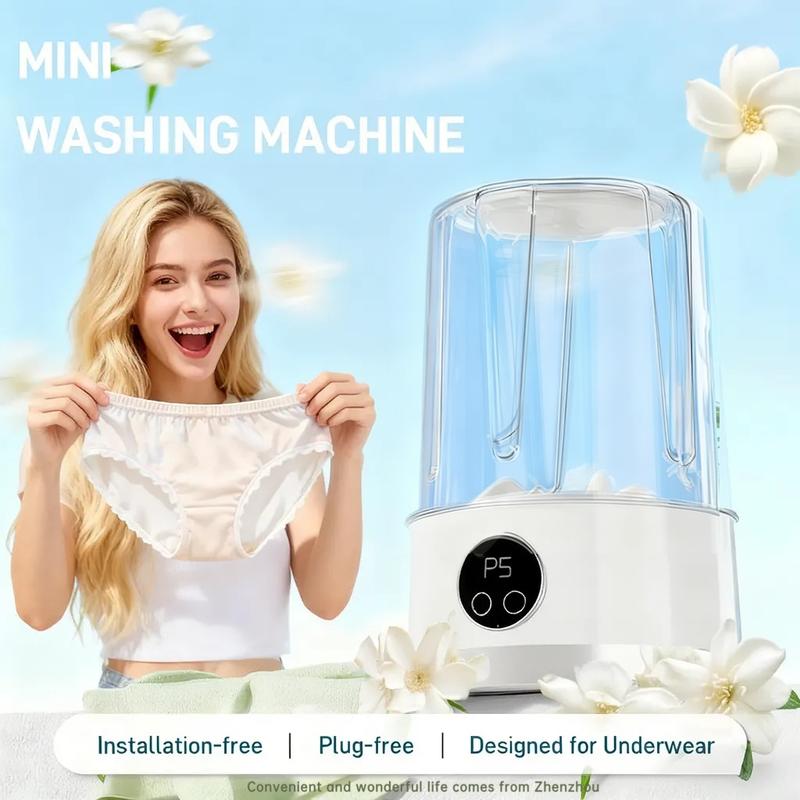Portable USB-Rechargeable Mini Washer for Underwear &Socks Automatic Cleaning No Plug 20 Washes per Charge Compact Design with LED Display Separate Washing for Socks & Underwear Idealfor Travel Home RV Use
