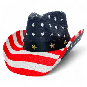 "American Flag" Western Cowboy Hat, Mult-Styles, Hard Shell, American Flag, UV Protection, Unisex