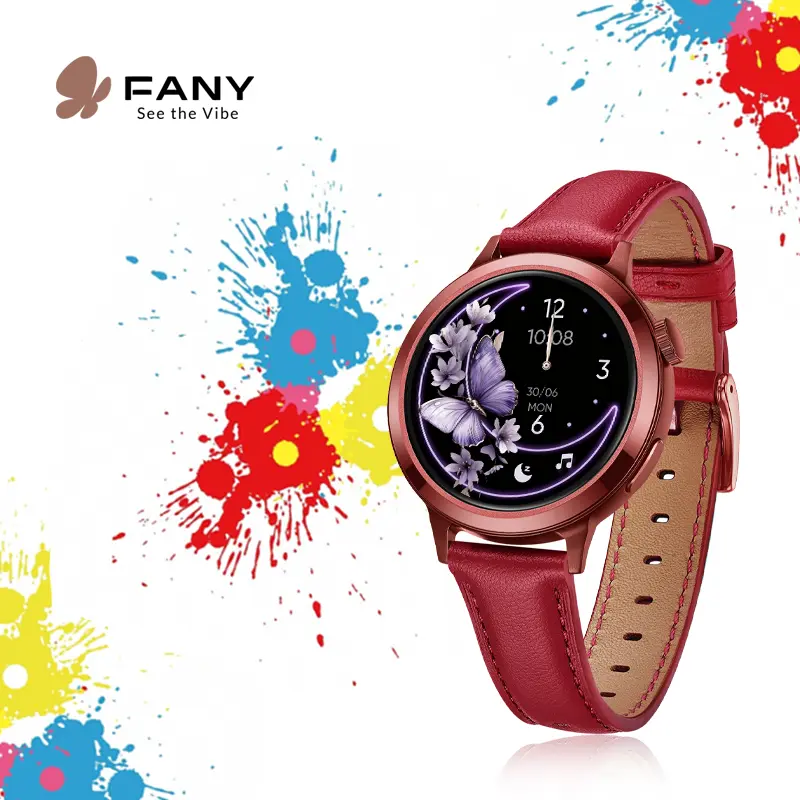 FANY Luna Women's Smartwatch - AMOLED Display, 110+ Sport Modes (Including Running), Fitness Tracker with Heart Rate, Sleep & SpO2 Monitor, 7-Day Battery, Waterproof, Bluetooth, Android Compatible, Leather Option, Ultra-Sleek Lightweight Round Wearable su