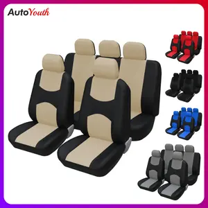 Universal 5 Seats Car Seat Covers for Front & Rear Seats, Stylish Fabric Car Seat Protectors, Upgraded Thickened Design, Protects Against Stains & Scratches, Airbag Compatible, Fits Most Cars SUVs Vans Trucks, Black/Red/Blue Seat Covers, Car Accessories