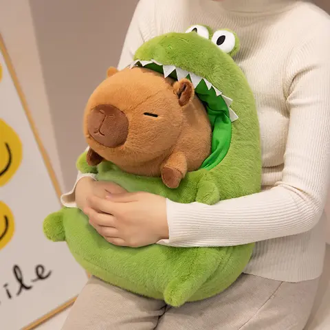 Swamp Alligator-Shaped Nest with Capybara Plushie - Huggable Sleeping Companion, Soft Stuffed Animal, Comfortable Sleep Pillow, Unisex Decorative Toy, Quirky Kids Birthday Christmas Gift
