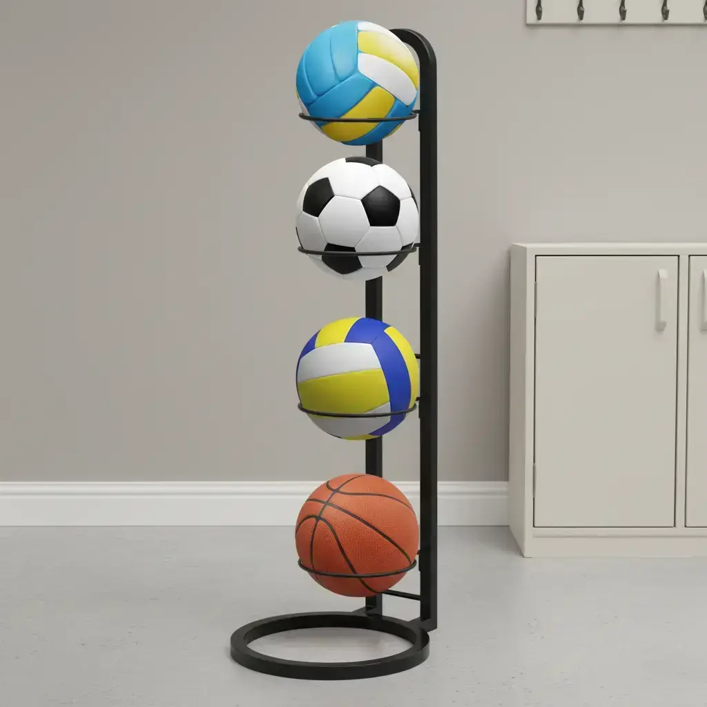 Basketball Storage Rack for Garage, Removable Cube Football Stand, Carbon Steel Vertical Ball Organizer for Basketball Football Volleyball (4 Tier), Display Holder, Floor Standing Display